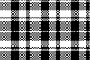 Sade kumaş kusursuz, tekstil vektör desenini seç. Net ekose arkaplan dokusu siyah ve beyaz renkli tartan.