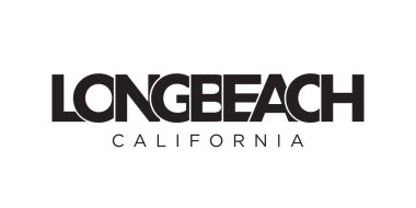 Long Beach, California, ABD tipografi sloganı. Baskı ve web ürünleri için grafik şehir harfleriyle Amerika logosu.