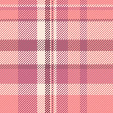 Düzenli kumaş dokusu kontrolü, zeminde dikişsiz ekoseli kumaş. 60 'ların arka plan tekstil vektörü kırmızı ve açık renkli tartan.
