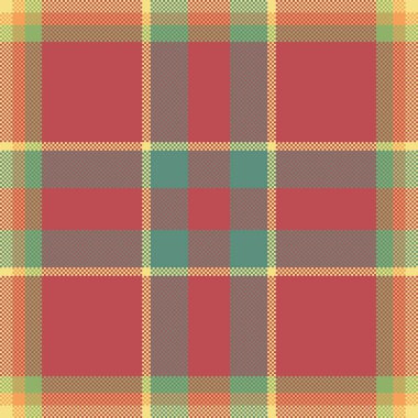 Kırmızı ve nane renkleri ile desenli ekose tartan arkaplan ile vektör kumaş kontrolünün dokusuz dokusu.