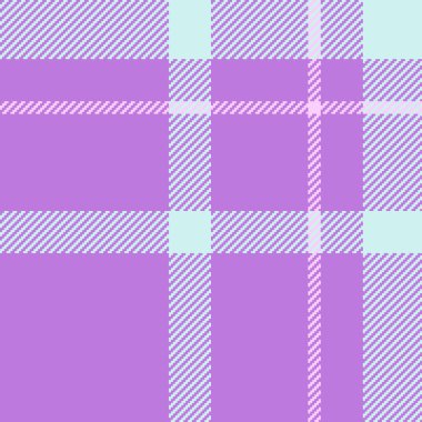 Tartan tartan araştırması, kadın desenli tekstil vektörü. Kimliği belirsiz ekose kumaş açık ve mor renklerde..