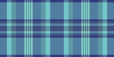 Bant desenli vektör dokusu, kumaş dikişsiz kaplama. Örülmüş tartan arka plan ekoseli Cyan ve mavi renkli.