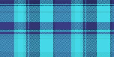 Basit tartan ekose vektör, genç tekstil kumaş deseni. Nostalji kusursuz arkaplan dokusu kontrolü cyan ve mavi renkte.