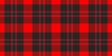 Eski moda vektör arkaplan dokusu, iplik desenli tekstil kontrolü. Yeni yıl ekose kumaşı, siyah ve kırmızı renklerde, dikişsiz tartan..