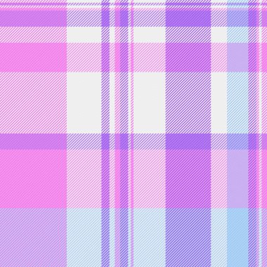 1950 'lerin arkaplan desenleri pürüzsüz, bandana tartan çek tekstili. Mor ve beyaz renklerde birincil kumaş ekose dokusu.
