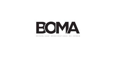 Baskı ve ağ için Kongo ambleminde Boma. Tasarım, modern yazı tipinde cesur tipografiye sahip geometrik stil, vektör illüstrasyonuna sahiptir. Beyaz arkaplanda izole edilmiş grafiksel slogan harfleri.