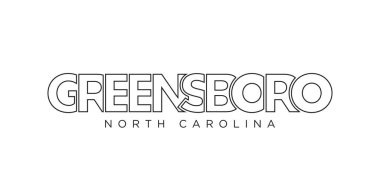 Greensboro, Kuzey Carolina, ABD tipografi sloganı. Baskı ve web ürünleri için grafik şehir harfleriyle Amerika logosu.