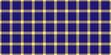 Bireysellik desenli kumaş kumaş, Hint dokusu kontrolü. Halı ekoseli vektörü, sarı ve çivit renkli, kusursuz tekstil..