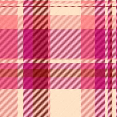 Kalıplı tartan arkaplanının desenli kumaşı, vektör kontrollü, pembe ve kırmızı renklerde dikişsiz..