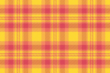 Sarı ve turuncu renklerde kusursuz bir kontrol deseni olan vektör kumaş ekosisteminin tartan tekstil arka planı.