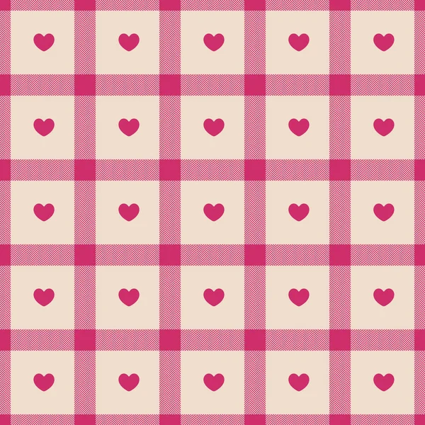 Gingham Pattern Hearts Seamless Tartan Vichy Check Plaid Gift Card — Stock Vector
