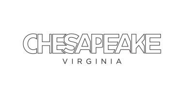 Chesapeake, Virginia, ABD tipografi sloganı. Baskı ve web ürünleri için grafik şehir harfleriyle Amerika logosu.