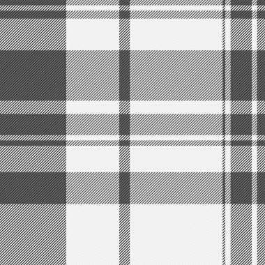 Yaratıcılık kumaşı tartan, ekose ekose kumaş vektörü. Yumuşak desenli arkaplan dokusu beyaz ve gri renklerde pürüzsüz.