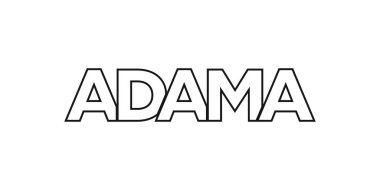 Etiyopya ambleminde baskı ve ağ için Adama. Tasarım, modern yazı tipinde cesur tipografiye sahip geometrik stil, vektör illüstrasyonuna sahiptir. Beyaz arkaplanda izole edilmiş grafiksel slogan harfleri.