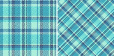 Kumaş arkaplan dokusuna sahip ekose kumaşın kusursuz tartan vektörü. Giyim tarzının soğuk renklerinde ayarlandı.