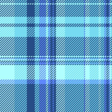 Tartan tekstil dokusunun ekose desenli kumaşı. Mavi ve cyan renklerinde kusursuz vektör arkaplanı var..