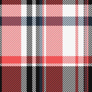 Minimalist desenli kumaş, tekstil çekleri kusursuz. Beyaz ve kırmızı renklerde arkaplan tartan vektör ekoseli dokunun.