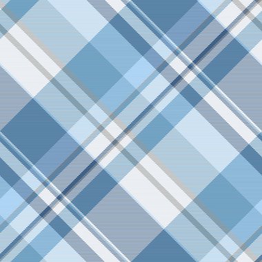 Mockup tartan kumaş ekoseli, güzel model vektör kontrolü. Grafiksel tekstil arkaplanı beyaz ve cyan renginde dikişsiz doku.