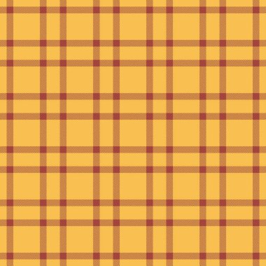 Sanat eseri kumaşı pürüzsüz, New York model kontrolü. Kehribar ve kırmızı renkte kumaş desenli ekose kumaş..