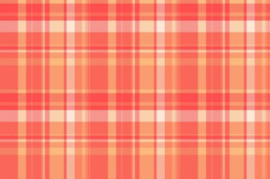 Ekoseli kareli iş geçmişi, tekstil dokusunu kontrol et. Kırmızı ve turuncu renkli kumaş vektör desenini seç.