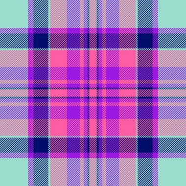 Dikensiz vektör arkaplanının desenli kumaş deseni. Ekose kumaş desenli, gök mavisi ve pembe renklerde..