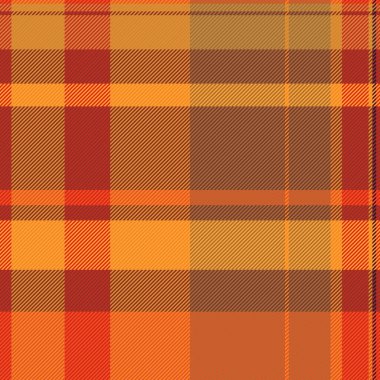 Minimalist tartan dokusunu kontrol et, biz de ekose kumaşı. Kırmızı ve turuncu renkli karışık desenli tekstil vektörü.