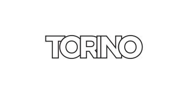 Torino, İtalya ambleminde baskı ve ağ anlamına gelir. Tasarım, modern yazı tipinde cesur tipografiye sahip geometrik stil, vektör illüstrasyonuna sahiptir. Beyaz arkaplanda izole edilmiş grafiksel slogan harfleri.