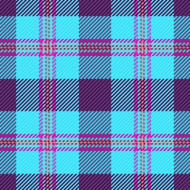 Kadın ekose kumaş, yerli tekstil vektör tartan. Cyan ve mor renklerde canlı desen arkaplanı pürüzsüz.