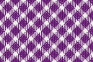 Kendi kendine tartan vektör deseni, Fransa 'da tekstil kontrolü. Ekose desenli, bembeyaz ve mor renklerde dikişsiz kumaş tasarla.