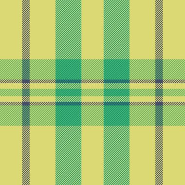 Kumaş dokusunun ekosesiz arka planı, tartan desenli kontrol vektörü ile sarı ve gök mavisi renklerinde..