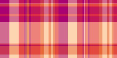 Dikey kontrol tekstil dokusu, kısa dikişsiz kumaş ekose. Modaya uygun tartan desenli arka plan vektörü pembe ve kırmızı renkte.