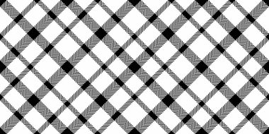 Fabrika kumaş tekstil kontrolü, poster vektör tartan. Hippi arka planı, beyaz ve siyah renklerde kusursuz desen.