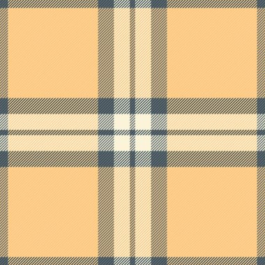 Kumaş kumaş kontrol vektörü, tartan desenli tekstil. Dikensiz arkaplan deseni ekoseli turuncu ve pastel renkli..