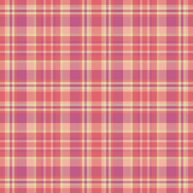 Ekose tekstil dikişsiz, hipster arka plan tartan vektörünü kes. İçerik kumaş dokusu kontrol şablonu kırmızı ve pembe renklerde.
