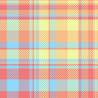 Ekose tartan arkaplanının tekstil olmayan vektörü kırmızı ve cyan renklerinde kumaş desenlerini kontrol ediyor..