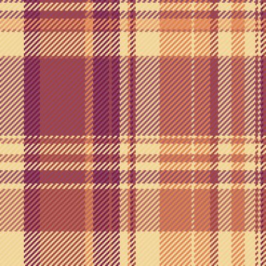 Etek, tekstil dikişsiz, eğri vektör kumaş arkaplan kontrolü. Kehribar ve pembe renkli ekose desenli işaretleyici deseni.