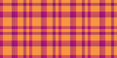Şimdiki doku arka plan pürüzsüz, ekose tekstil vektörü reklamı. Gingham desenleri pembe ve turuncu renkli tartan kumaşı kontrol et.