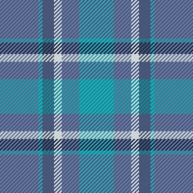 Makine kumaş dokusu pürüzsüz, yaratıcılık ekoseli tartan. Canlı vektör arkaplan deseni mavi ve cyan renkli tekstil.