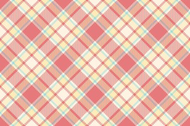 Tekstil arka plan dokusu, koleksiyon vektörü dikişsiz kumaş. Manzara desenli ekoseli tartan denetimi açık ve kırmızı renklerde.