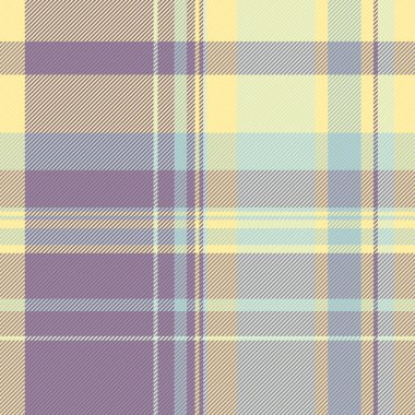 Pastel ve sarı renklerde tekstil kumaş kontrol vektörüyle ekose desenli kusursuz tartan arka plan.