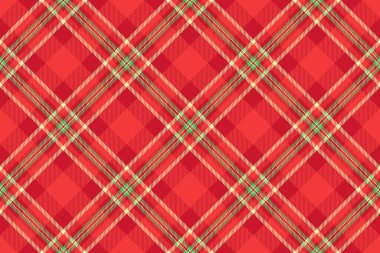 Kalıpsız ekose kumaşın tartan arkaplanını kırmızı ve açık renkli bir desen vektör kumaşıyla kontrol et.