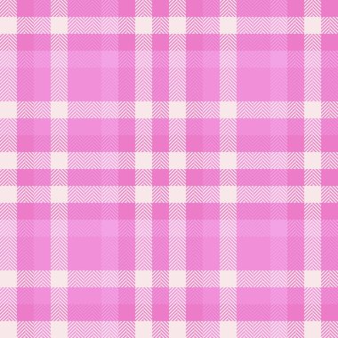 Ekoseli çeki kusursuz, yeni yıl kumaş kalıpları. Tartan dokusu vektörünü pembe ve beyaz renklerde dinlendir.