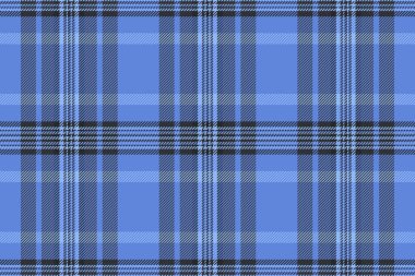 Pis tartan dokusunu kontrol et, sahne kumaşı arkaplan deseni. Mavi ve koyu renkli doğal vektörsüz ekose tekstil.