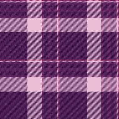 Grunge arkaplansız kumaş, ticari tartan tekstil kontrolü. Koyu ve mor renkli ton desenli ekose vektör dokusu.