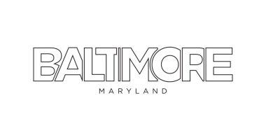 Baltimore, Maryland, ABD tipografi sloganı. Baskı ve web ürünleri için grafik şehir harfleriyle Amerika logosu.