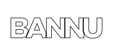 Bannu 'nun Pakistan ambleminde parmak izi ve ağ var. Tasarım, modern yazı tipinde cesur tipografiye sahip geometrik stil, vektör illüstrasyonuna sahiptir. Beyaz arkaplanda izole edilmiş grafiksel slogan harfleri.