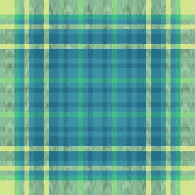 Lüks vektör arkaplan ekoseli, en az doku kontrolü tekstili. Cyan ve kireç renklerinde renkli katran kumaş deseni.