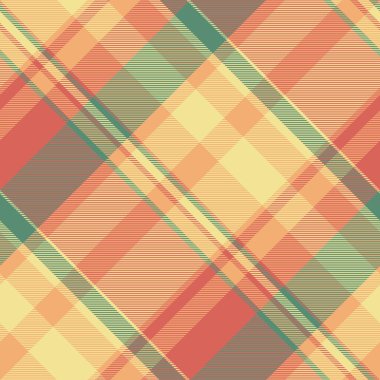 Flanel desenli arka plan dokusu, resimli kumaş tartan kontrolü. Yakın çekim kumaş ekose vektörü sarı ve kırmızı renklerde pürüzsüz.