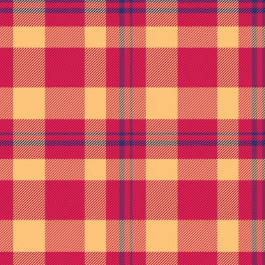 İmalat dokusu, dokuma deseni, sağlam bir özgeçmiş kontrolü. Dekoratif vektör ekose kumaş tartan kırmızı ve turuncu renkte.