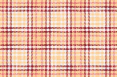 Doğrusal ekose desenli tekstil, hipster tartan arkaplan kumaşı. Turuncu ve kırmızı renklerde kusursuz doku kontrol vektörü çiziliyor.